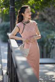 Tao Fen 桃粉 Peach Powder 1930s Satin Jacquard Cap Sleeve Qipao