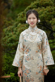 Rui 蕊 1920s Cherry Blossom Jacquard Bell Sleeve Qipao