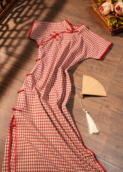 Yecan Tan 野餐毯 Picnic Blanket Republic of China Gingham Pure Cotton Short Sleeve Qipao