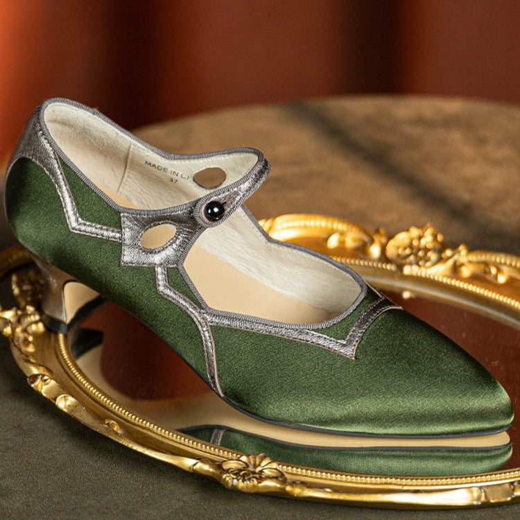 Yu Hou 玉后 Empress of Jade 1930s Genuine Leather Wine Heel Pointed Toe Mary Janes