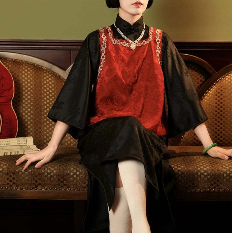 Xiao Chongshan 小重山 Layered Mountains 1920s Daily Floral Jacquard Bell Sleeve Qipao