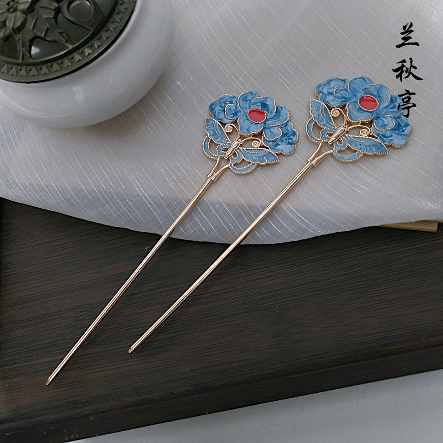 Shao Lan 烧蓝 Burnt Blue Various Ming Dynasty Turquoise Flower Hairpins