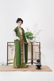 Serenade of Peaceful Joy 清平乐 Northern Song Dynasty Brocade Trim Changshan Top Bijia Vest & Baidiequn Skirt Set