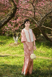 Yan Yan 胭胭 Rouge 1920s Collarless Jacquard Crepe Bell Sleeve Qipao