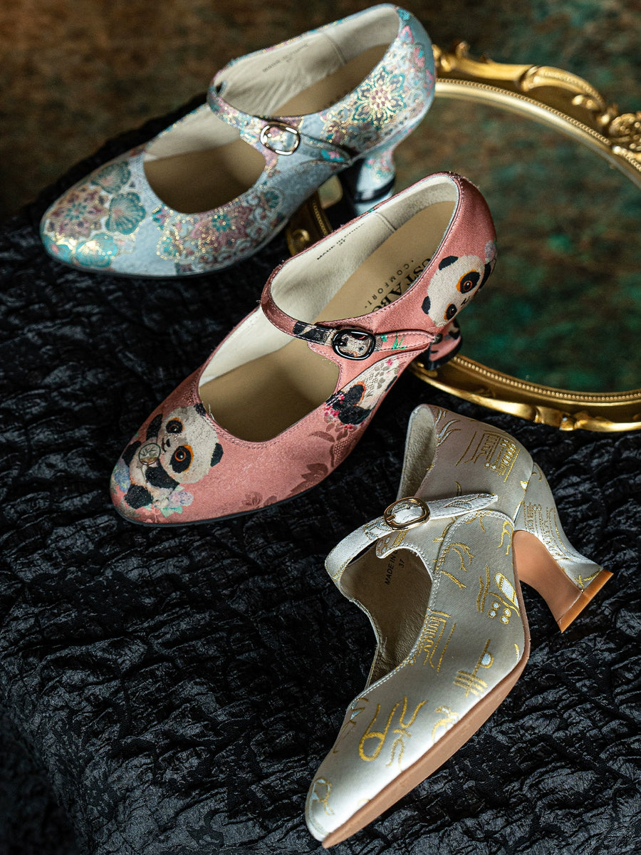 Huayuan Mei 花园妹 Garden Girl 1930s Wine Glass Heel Genuine Leather Mary Janes