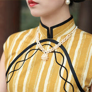 Jiang Gen 姜根 Ginger Root 1930s Art Deco Pure Cotton Parallel Panel Cap Sleeve Qipao