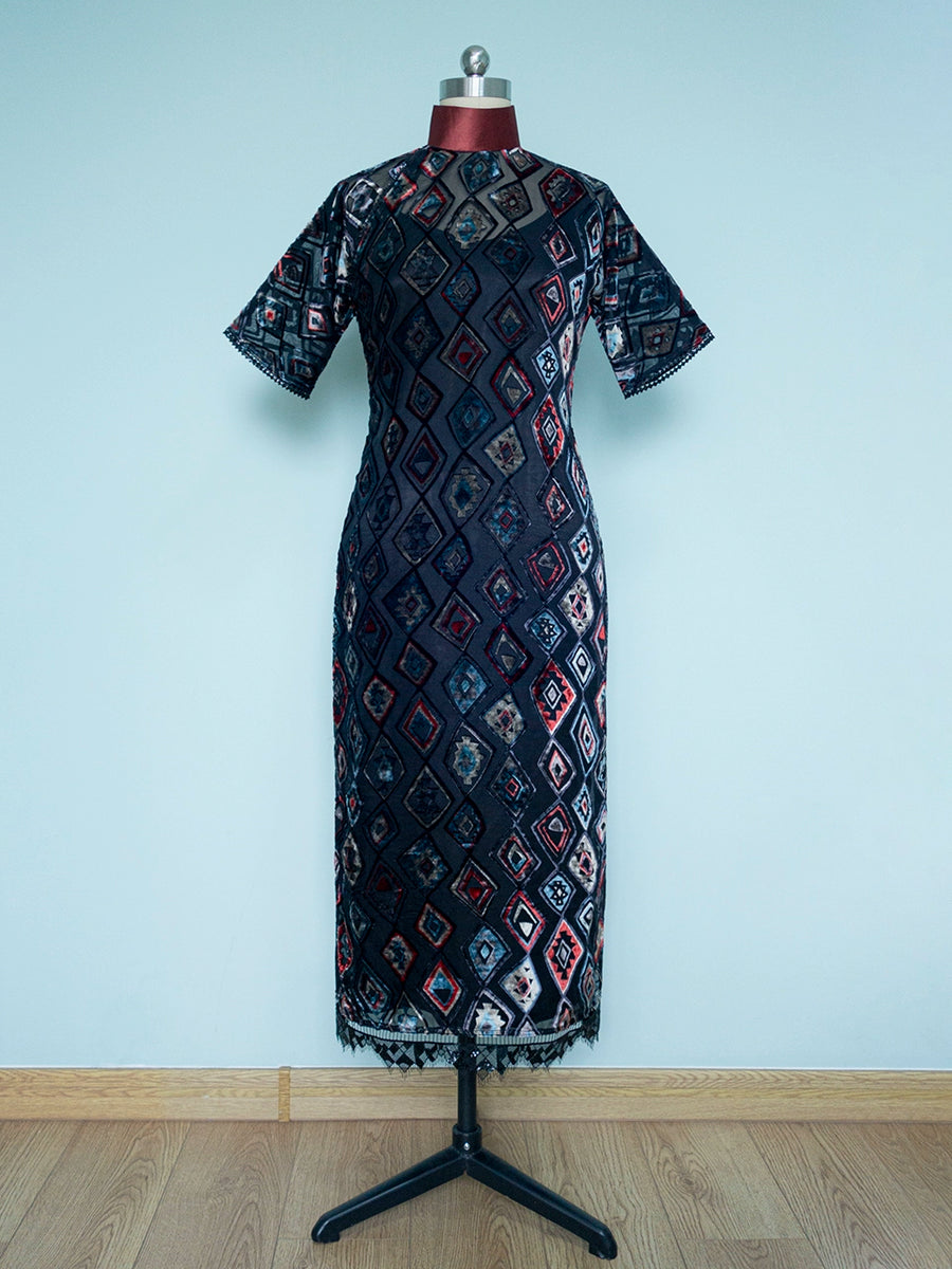 Gatsby 盖茨比 1920s Sheer Velvet Bottle Neck Qipao