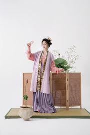 Serenade of Peaceful Joy 清平乐 Northern Song Dynasty Brocade Trim Changshan Top Bijia Vest & Baidiequn Skirt Set