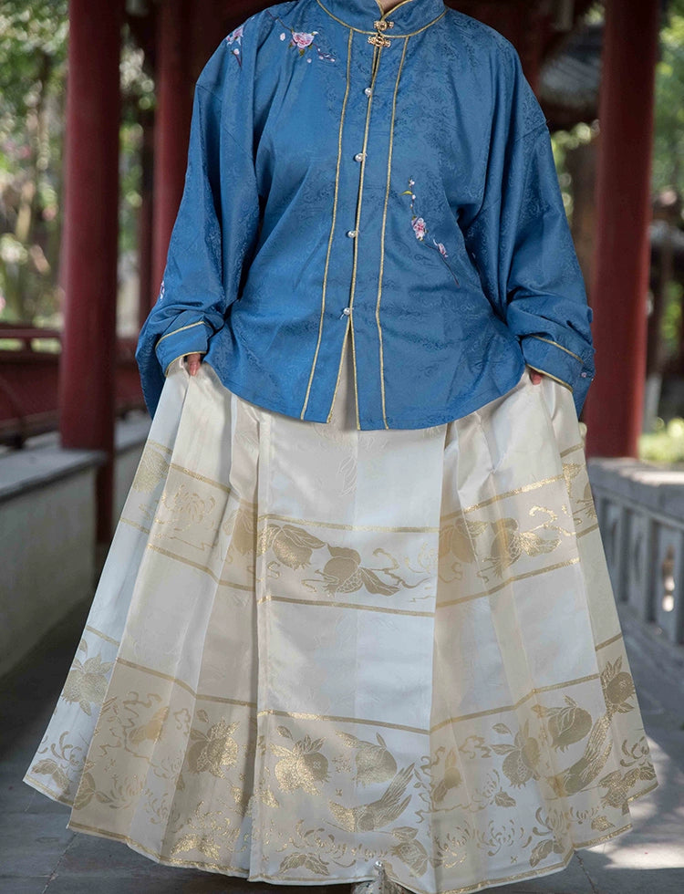 Hua Ling'er 花灵儿 Flower Spirit Ming Dynasty Plus Size Liling Standing Collar Top & Mamian Skirt
