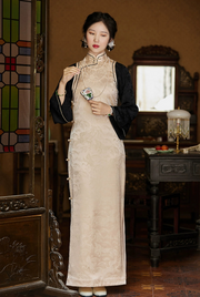 Cappucino 卡布奇诺 1930s Satin Jacquard Faux Two-Piece Bell Sleeve Qipao
