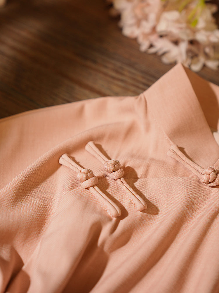 Sanwen Yu 三文鱼 Pink Salmon Republic of China Cotton & Linen Short Sleeve Qipao