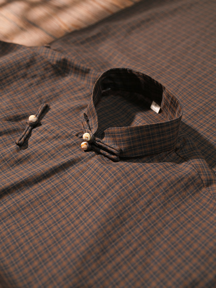 Song Lü 松露 Dark Truffle Republic of China Plaid Jacquard Short Sleeve Qipao