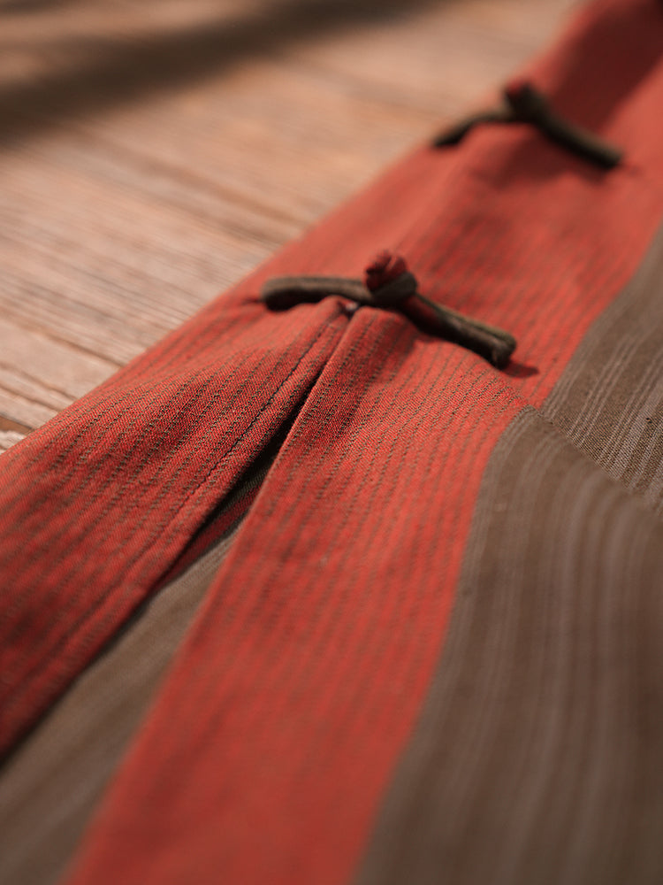 Waitan 外滩 The Bund Republic of China Striped Cotton & Linen Sleeveless Qipao