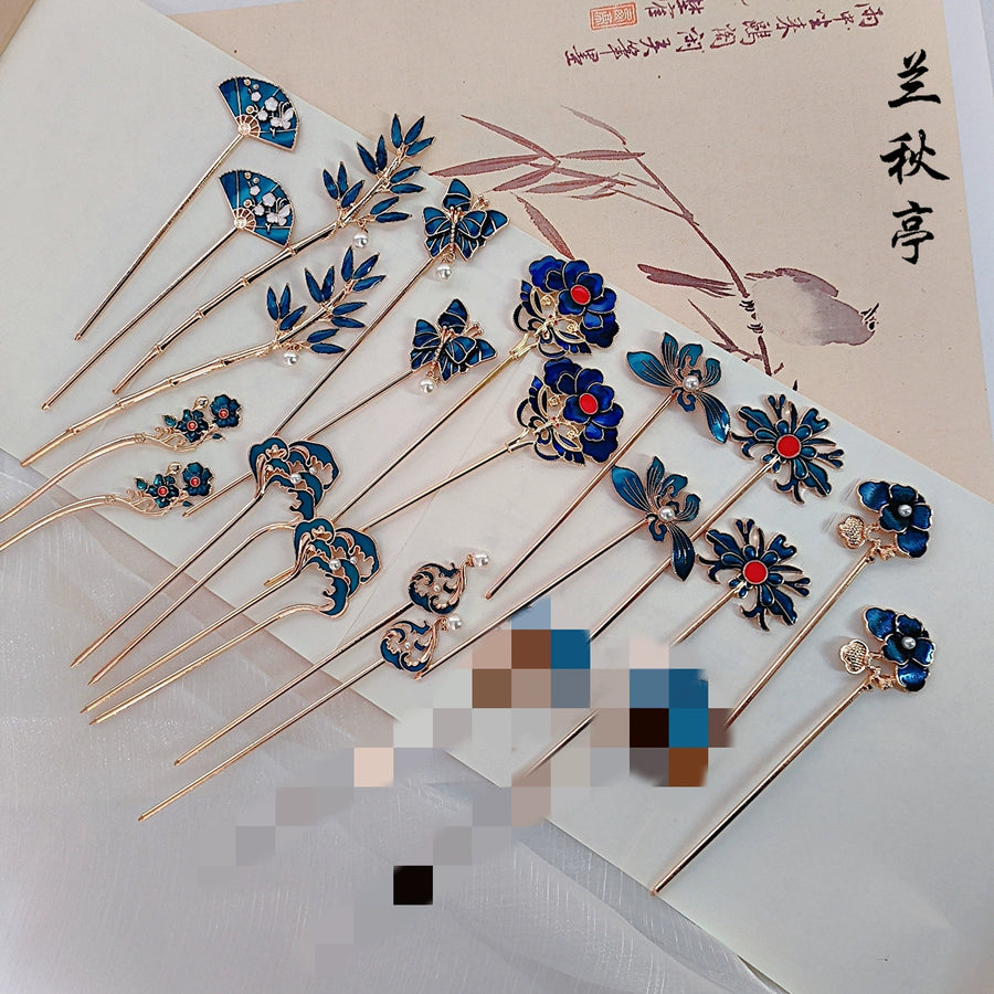 Shao Lan 烧蓝 Burnt Blue Various Ming Dynasty Turquoise Flower Hairpins
