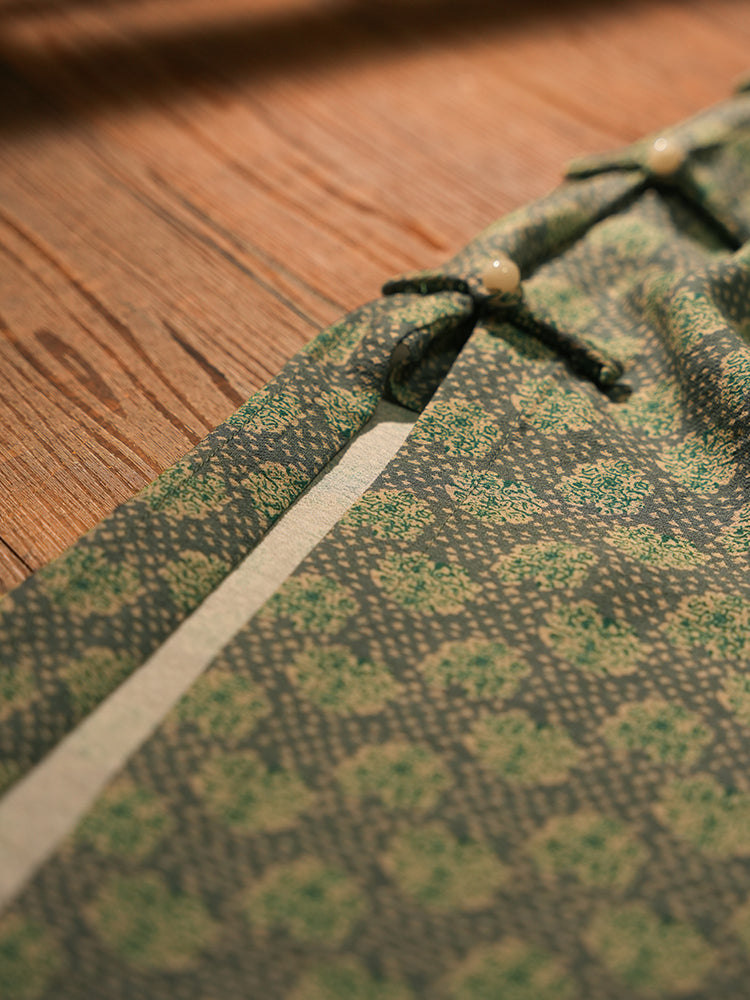 Lüsün 芦笋 Asparagus Republic of China Jacquard Cotton Short Sleeve Qipao