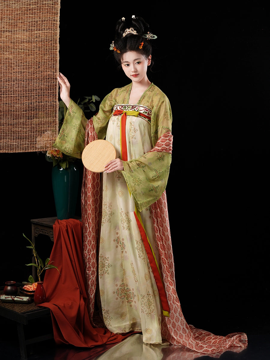 Qing Li 青璃 Bamboo Glaze Tang Dynasty Embroidered Hezi Restoration Qixiong Ruqun Set