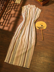 Xiao Lu 小路 Back Roads Republic of China Striped Cotton Sleeveless Qipao