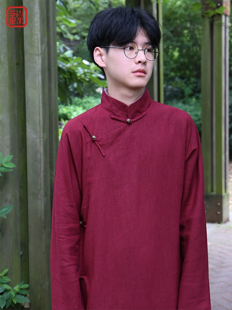Xu Beihong 徐悲鸿 1920s Republic of China Men's Linen Changpao Mandarin Collar Robe