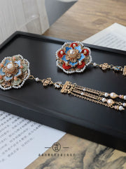 Bao Xianghua 宝相花 Auspicious Flower New Chinese Style Pearl Tassel Hair Clips