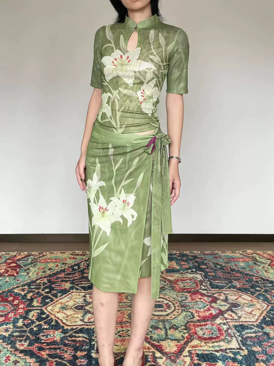 Shi Liu 湿露 Humidity New Chinese Style Double Sided Short Sleeve Qipao Top