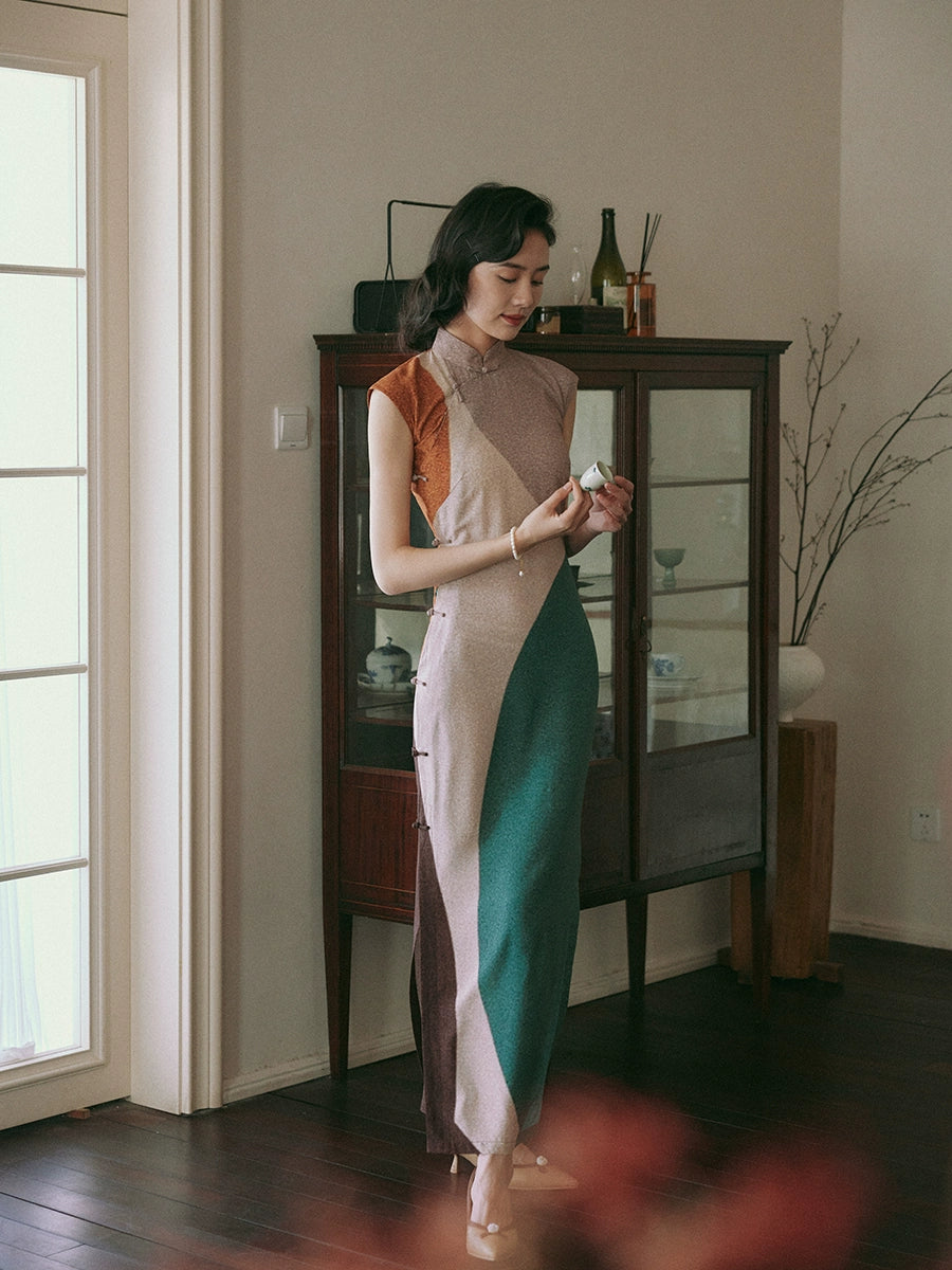 Molan Di 莫兰迪 Morandi Abstract Midcentury Daily Cap Sleeve Qipao