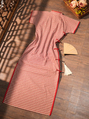 Yecan Tan 野餐毯 Picnic Blanket Republic of China Gingham Pure Cotton Short Sleeve Qipao
