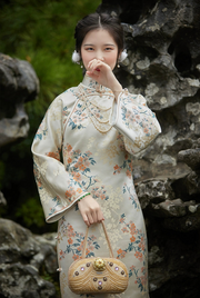 Rui 蕊 1920s Cherry Blossom Jacquard Bell Sleeve Qipao