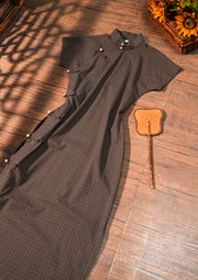 Song Lü 松露 Dark Truffle Republic of China Plaid Jacquard Short Sleeve Qipao