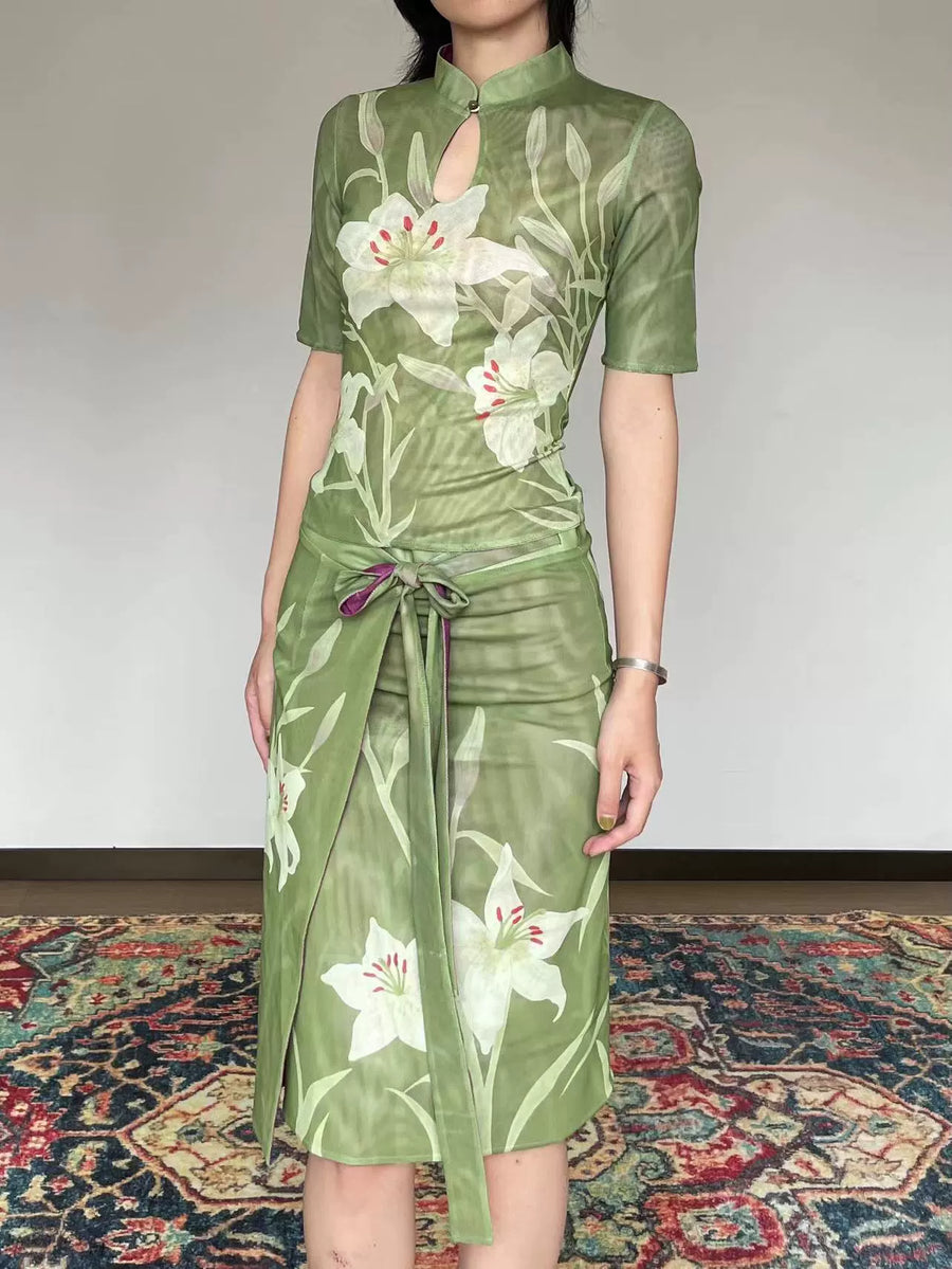 Shi Liu 湿露 Humidity New Chinese Style Double Sided Short Sleeve Qipao Top