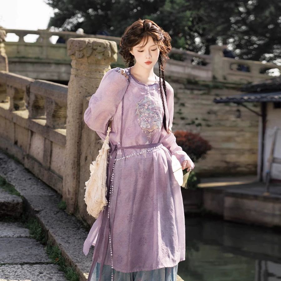 Leyi Yongge 乐以咏歌 Joy in Singing Tang Dynasty Daily Yuanlingpao Round Collar Robes & Pants Set