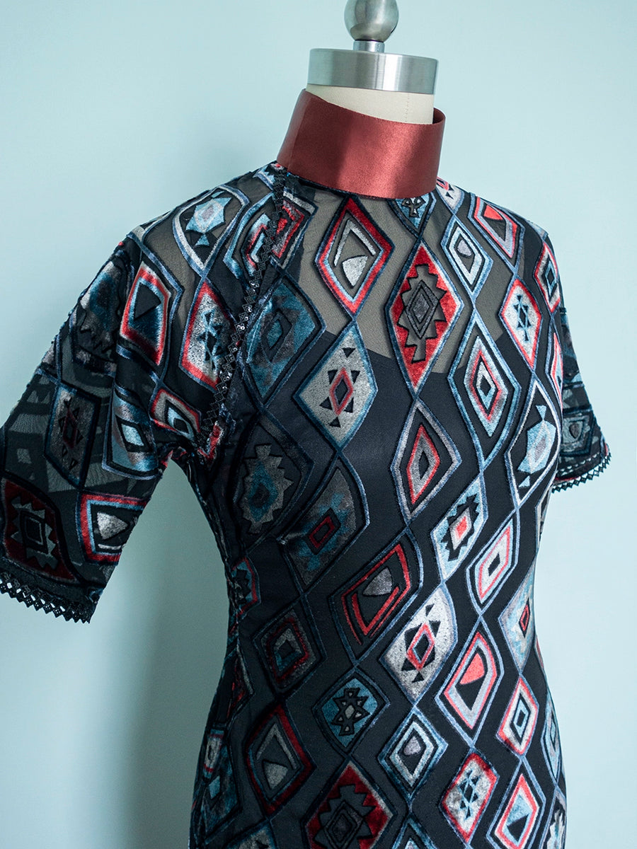 Gatsby 盖茨比 1920s Sheer Velvet Bottle Neck Qipao