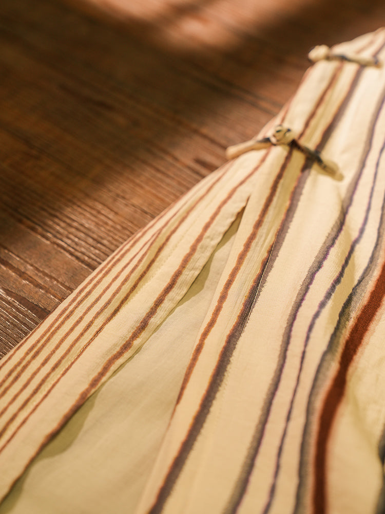 Xiao Lu 小路 Back Roads Republic of China Striped Cotton Sleeveless Qipao