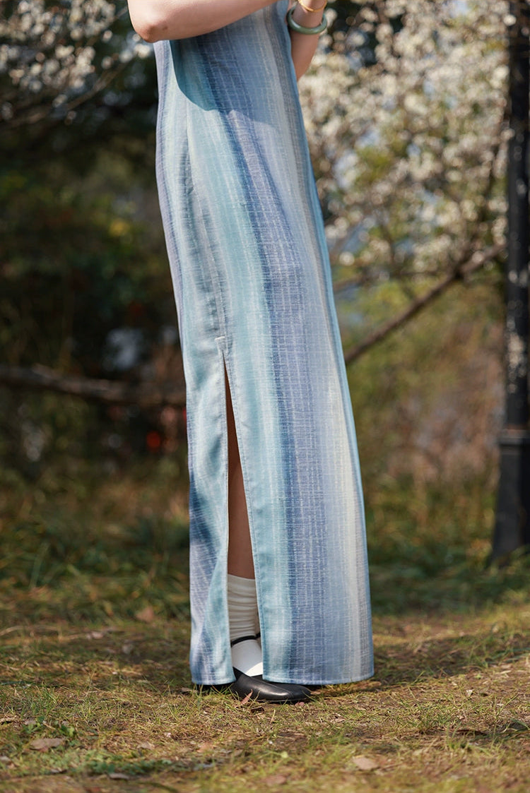 Susie Q 苏西Q 1930s Ombré Stripe Spring Summer Cap Sleeve Qipao