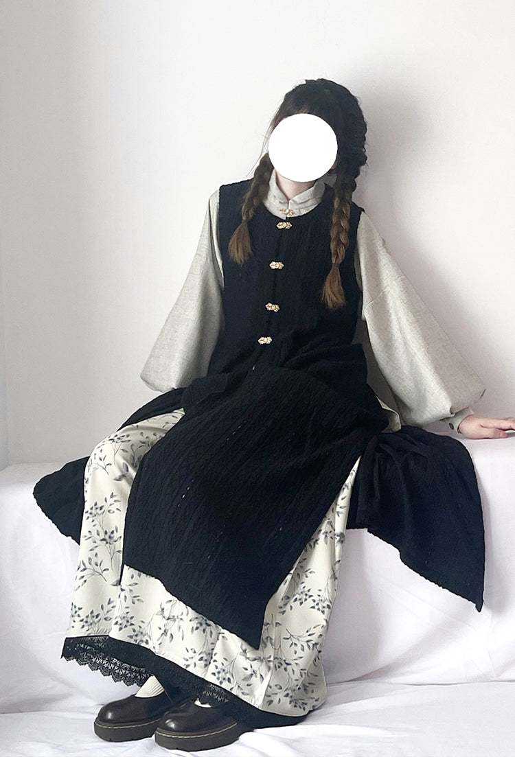 Wen Xueshe 文学社 Literary Society Modernized Ming Song Dynasty Bijia Vest & Songku Pants Set