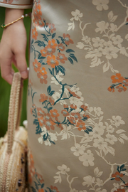 Rui 蕊 1920s Cherry Blossom Jacquard Bell Sleeve Qipao