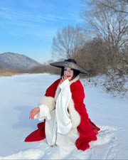 Li Luo 梨落 Pear Blossom Ming Dynasty Plus Size Pifeng Faux Fur Coat & Changshan Long Top Set