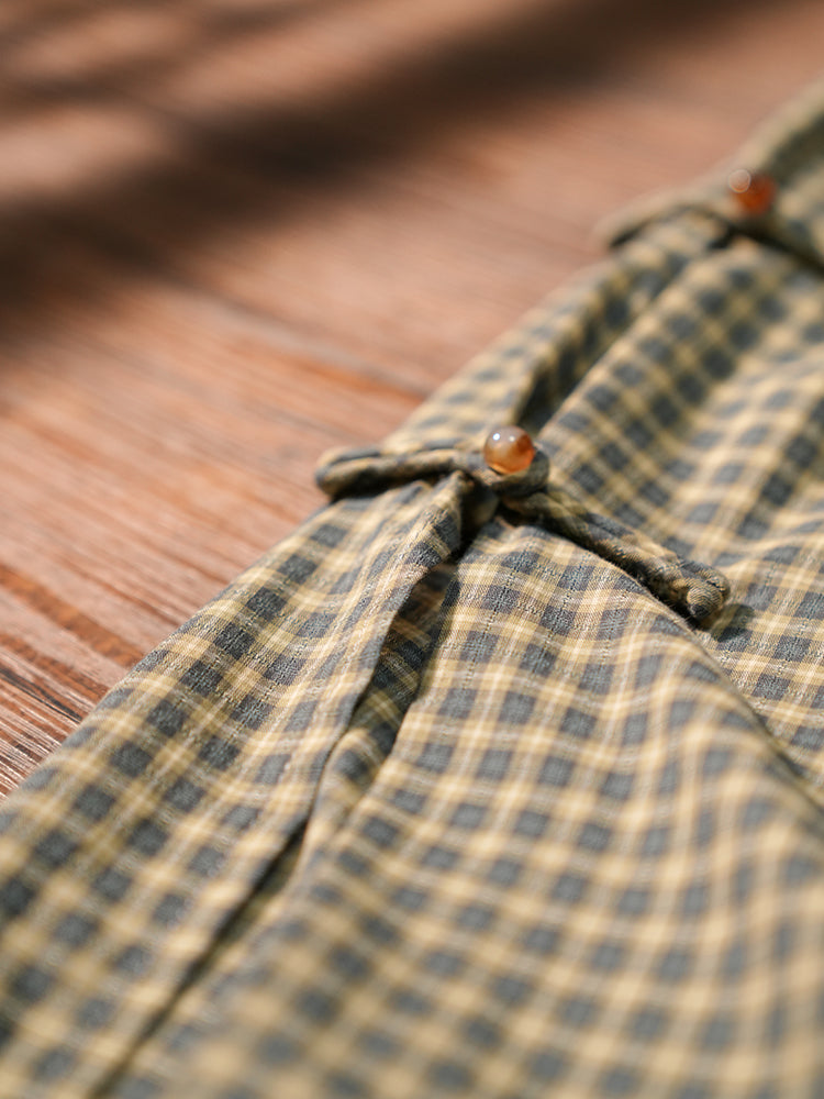 Maomao Chong 毛毛虫 Caterpillar Republic of China Plaid Jacquard Short Sleeve Qipao