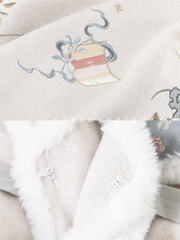 Dong Yu 冬玉 Winter Jade Modern Ming Qing Embroidered Winter Fur Doupeng Cape