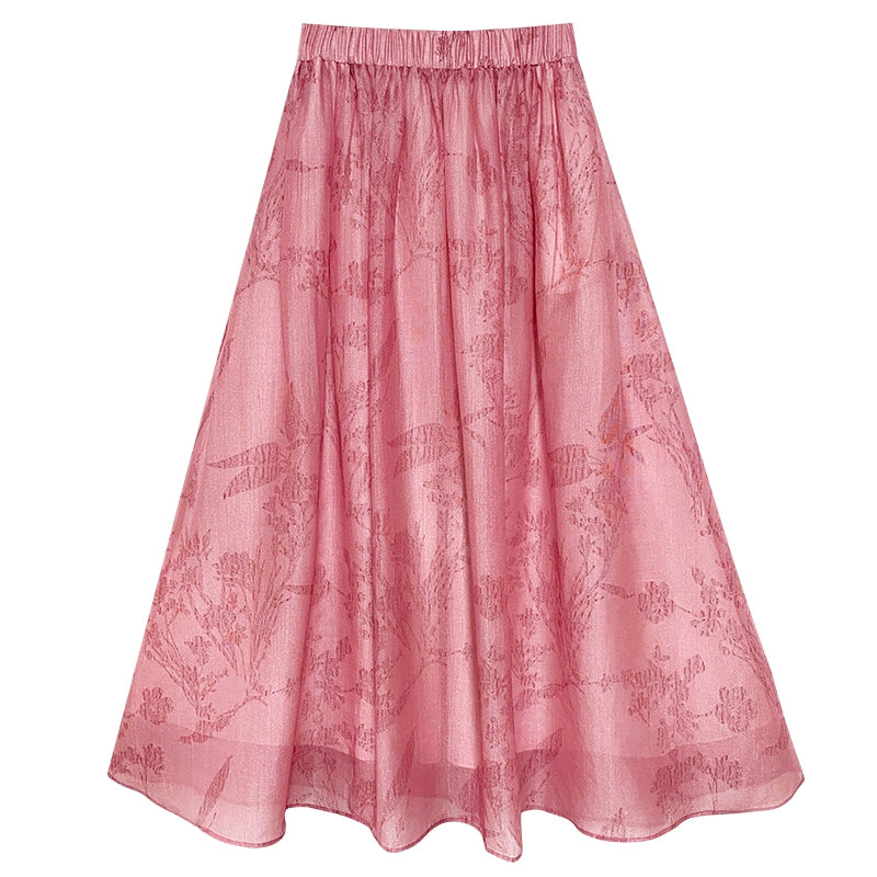 Taohua Qu 桃花曲 Peach Blossom Ballad Modernized Tang Dynasty Floral Embroidery Ruqun Top & Skirt Set