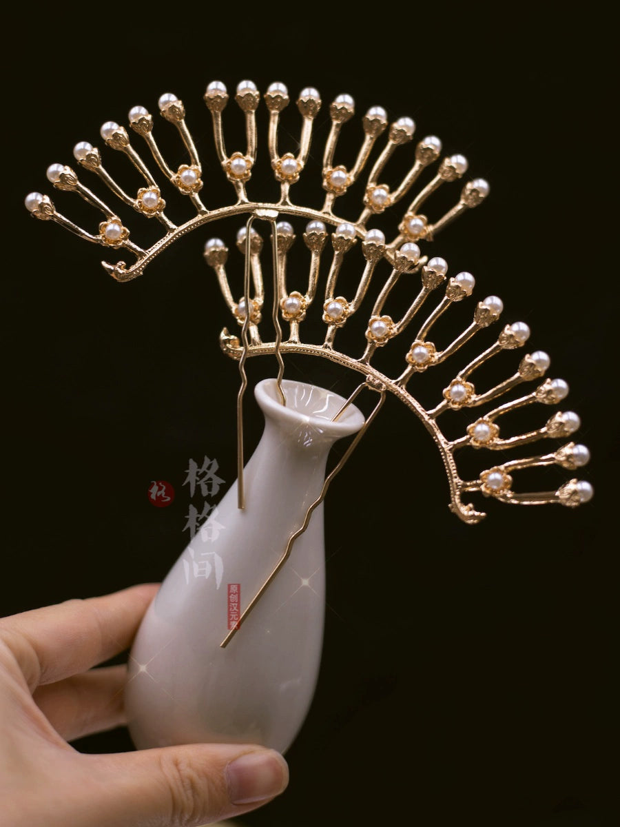 Halo 光环 Double Tiered Pearl Tang Ming Curved Hairpins
