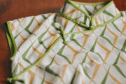 Ruo Ling 若菱 Water Chestnut Midcentury Geometric Chiffon Cap Sleeve Qipao