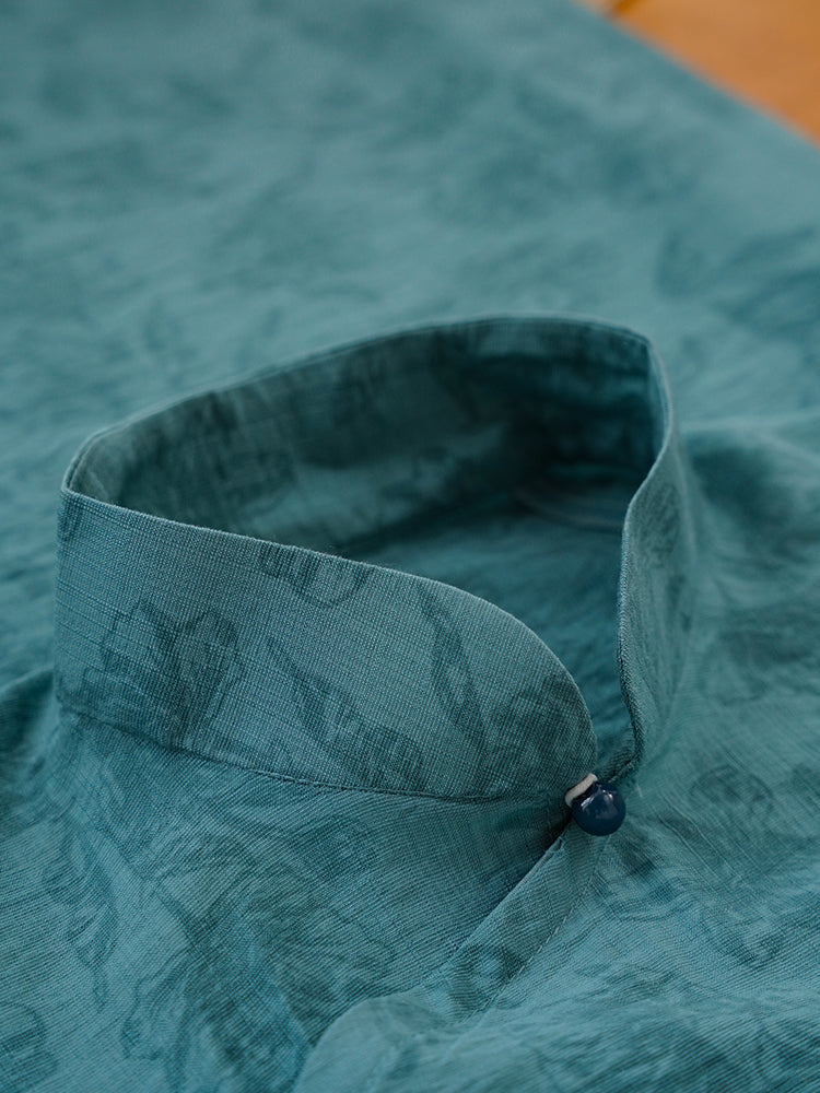 Tui Se 褪色 Faded Paint Republic of China Floral Monofilament Cotton & Linen Short Sleeve Qipao