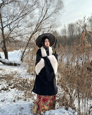 Li Luo 梨落 Pear Blossom Ming Dynasty Plus Size Pifeng Faux Fur Coat & Changshan Long Top Set