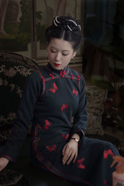 Die Wu 蝶舞 Dance of Butterflies 1920s Wool Autumn Winter Long Sleeve Qipao