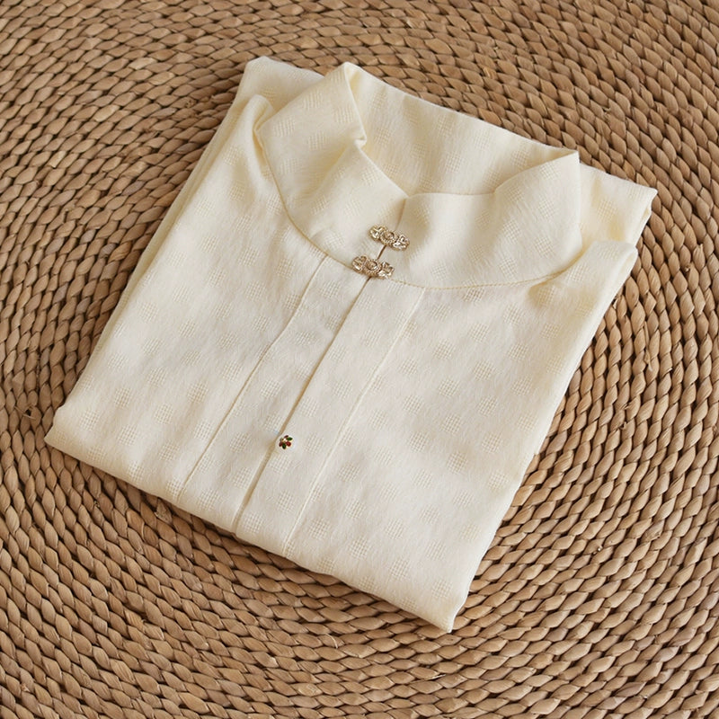 Macaron 马卡龙 Ming Dynasty Pure Cotton Standing Collar Daily Summer Shirt