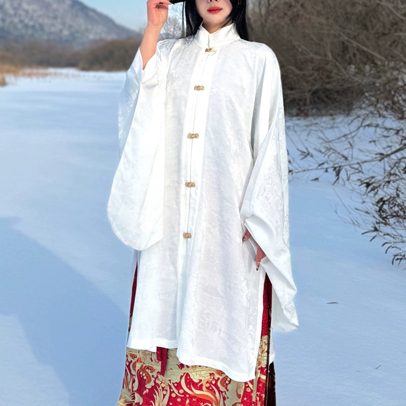 Li Luo 梨落 Pear Blossom Ming Dynasty Plus Size Pifeng Faux Fur Coat & Changshan Long Top Set