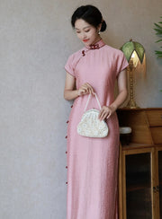 Ying Tao 樱桃 Cherry Pink 1930s Flower Knot Short Sleeve Qipao