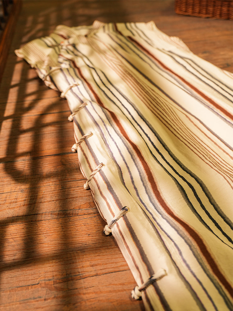 Xiao Lu 小路 Back Roads Republic of China Striped Cotton Sleeveless Qipao