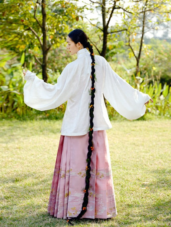 Man Man 慢慢 Modernized Ming Dynasty Mulberry Silk Liling Duanshan Standing Collar Top