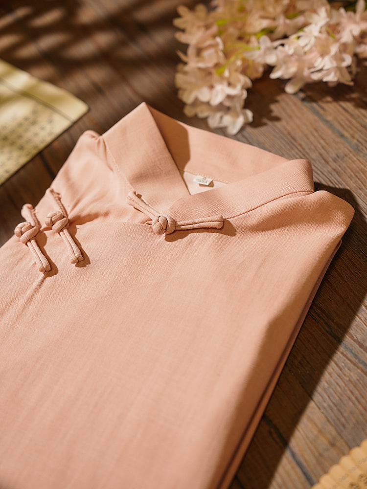 Sanwen Yu 三文鱼 Pink Salmon Republic of China Cotton & Linen Short Sleeve Qipao